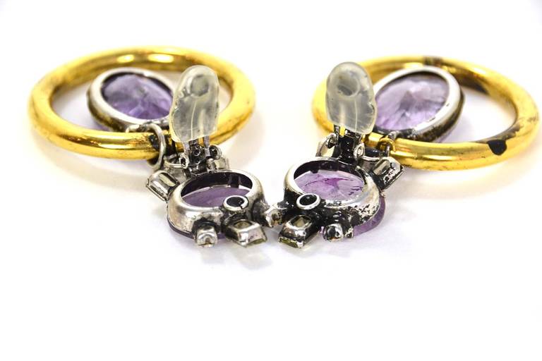 Iradj Moini Amethyst & Gold Hoop Clip On Earrings In Excellent Condition In New York, NY