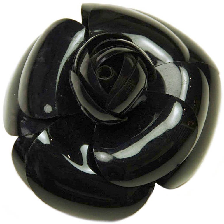 Chanel Black Plastic Oversized Camellia Camelia Flower Pin Brooch