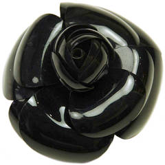Vintage Chanel Black Plastic Oversized Camellia Camelia Flower Pin Brooch