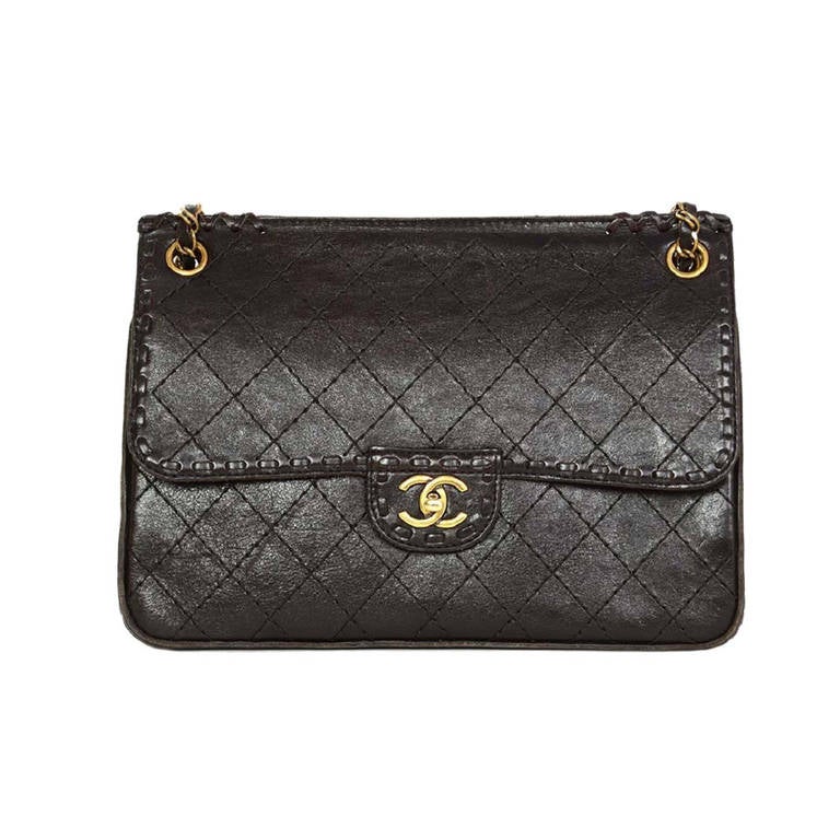 Chanel 2013 Brown Leather Paris-Edinburgh Quilted Flap Bag with Woven Trim