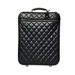 Chanel 2007 Black Distressed Quilted Leather Rolling Suitcase Luggage Bag