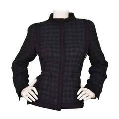 CHANEL Black Houndstooth Boucle with Waist Tie-Size 4