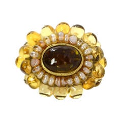 Chanel Pearl & Amber Glass Ring sz 6.5