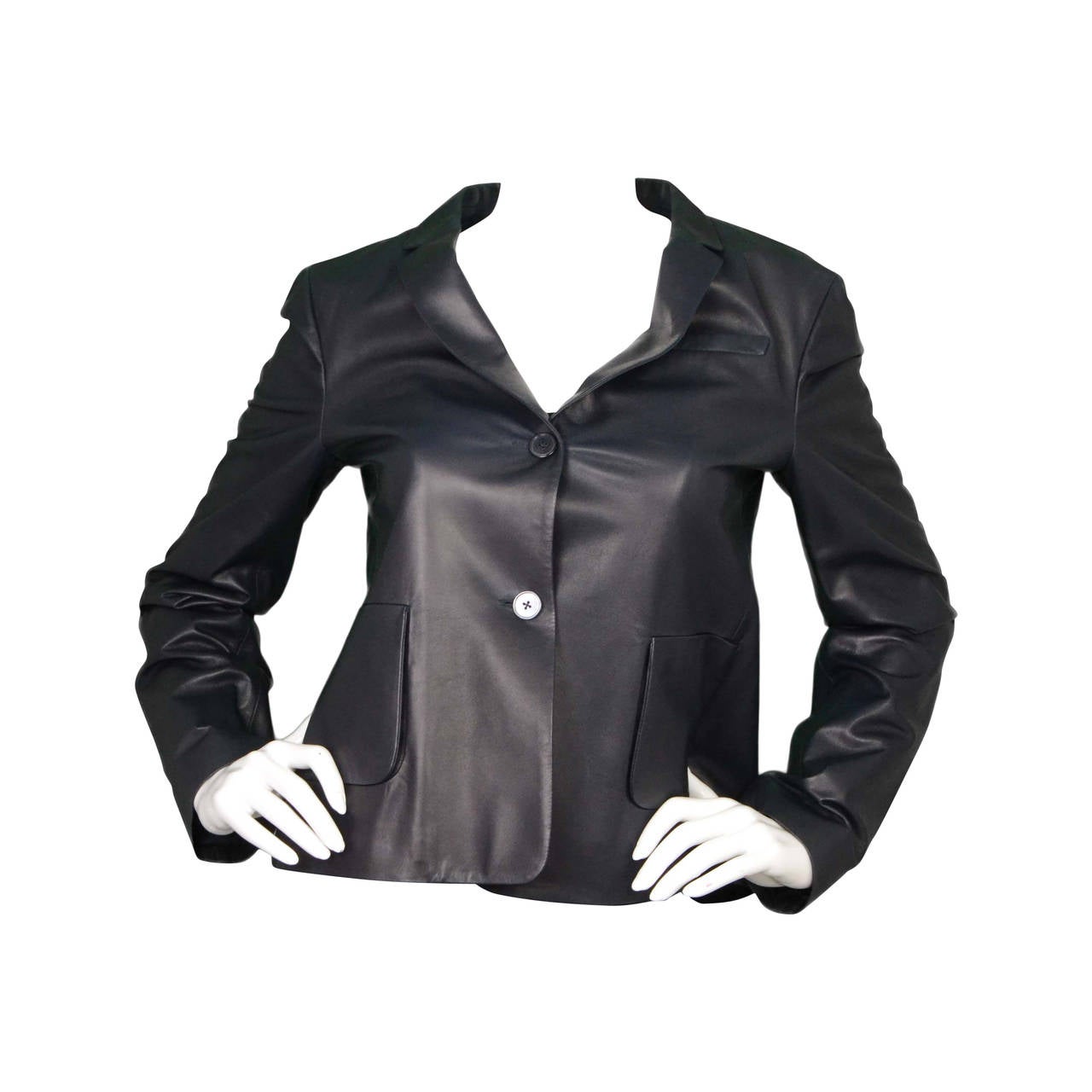 Jil Sander Black Leather Jacket sz 38
