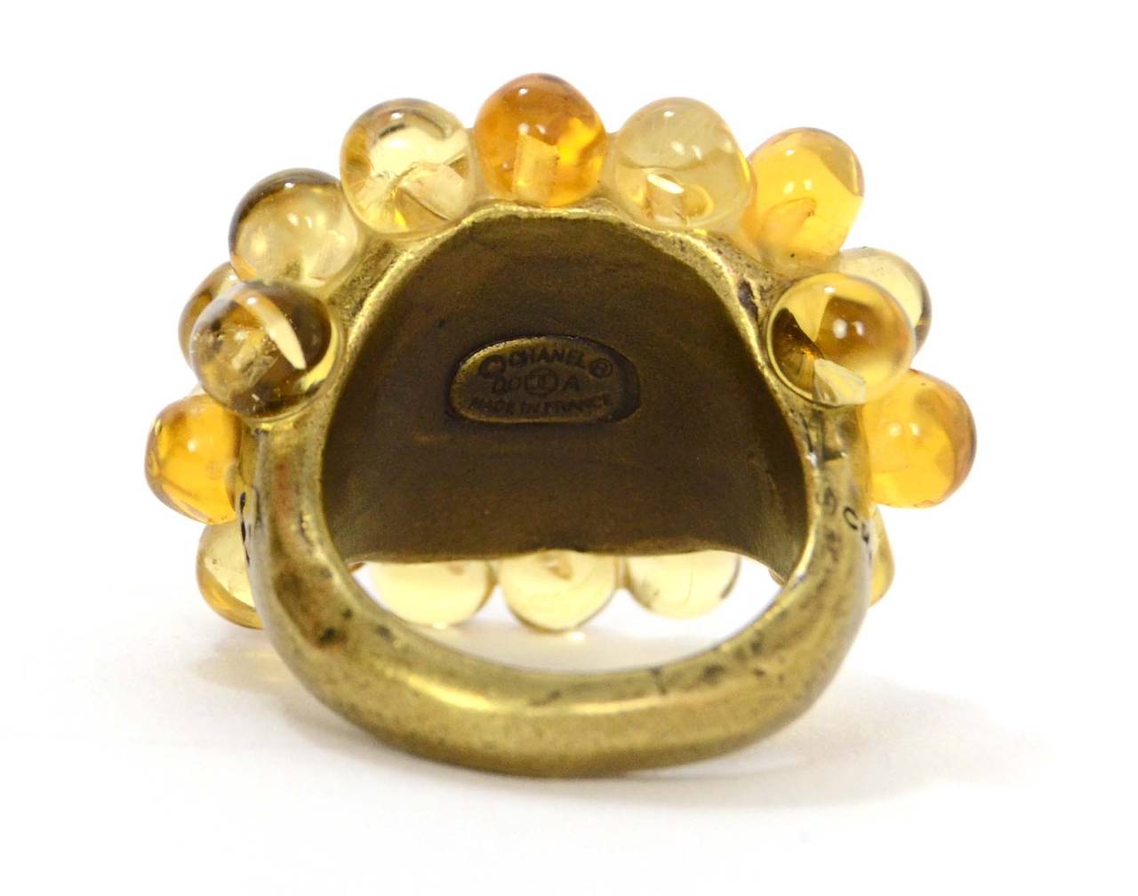 Chanel Pearl & Amber Glass Ring sz 6.5 In Excellent Condition In New York, NY