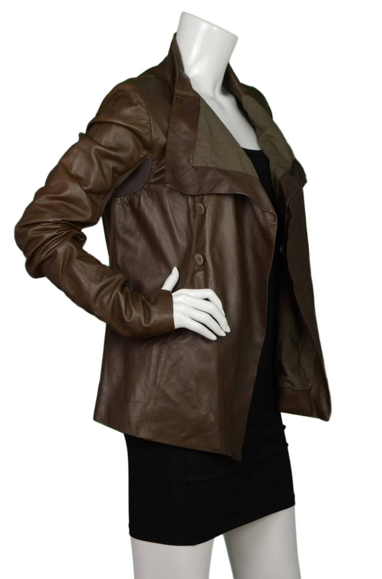 Rick Owens Brown Leather Asymmetrical Leather Jacket sz 44 In Excellent Condition In New York, NY