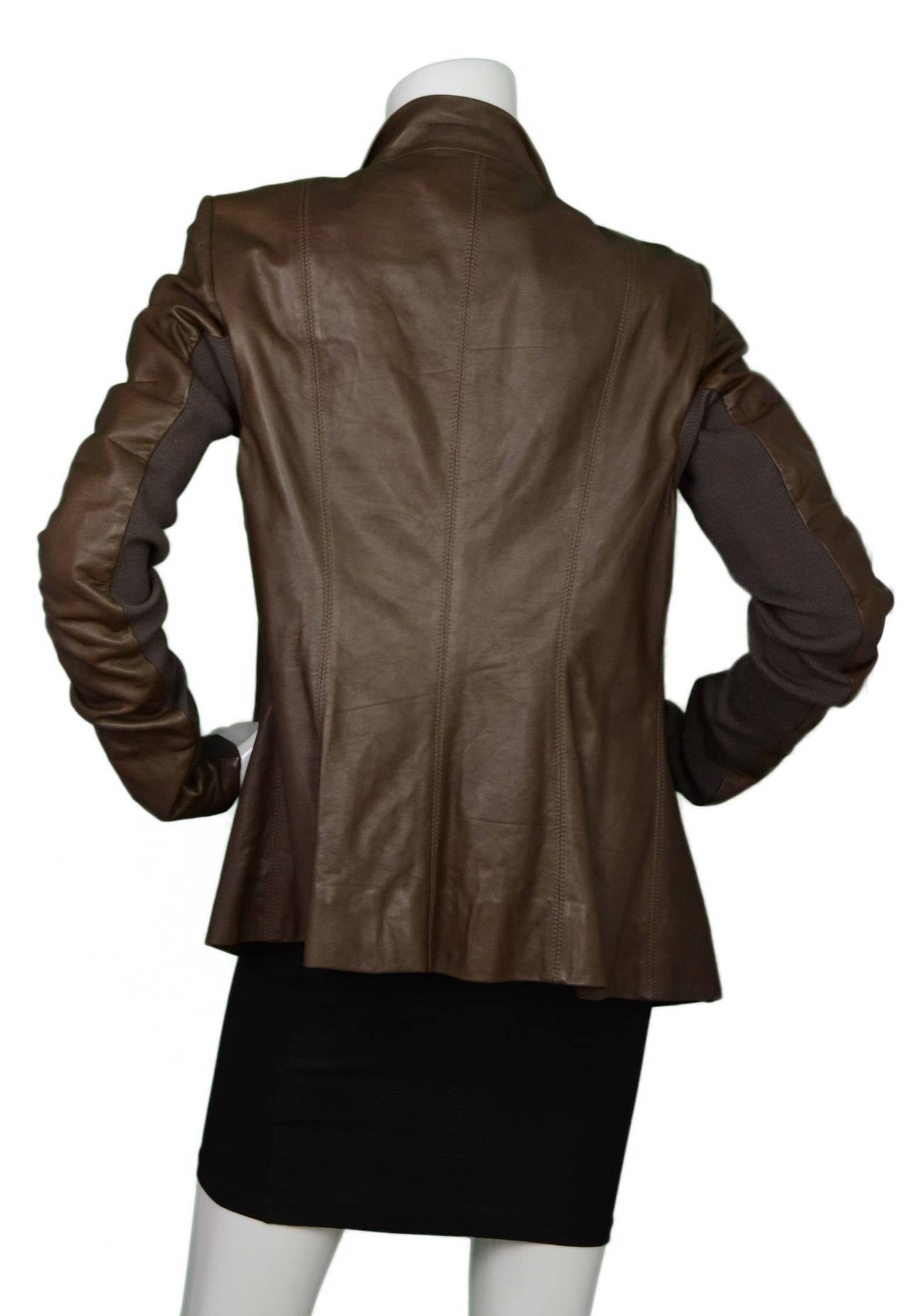 Women's Rick Owens Brown Leather Asymmetrical Leather Jacket sz 44