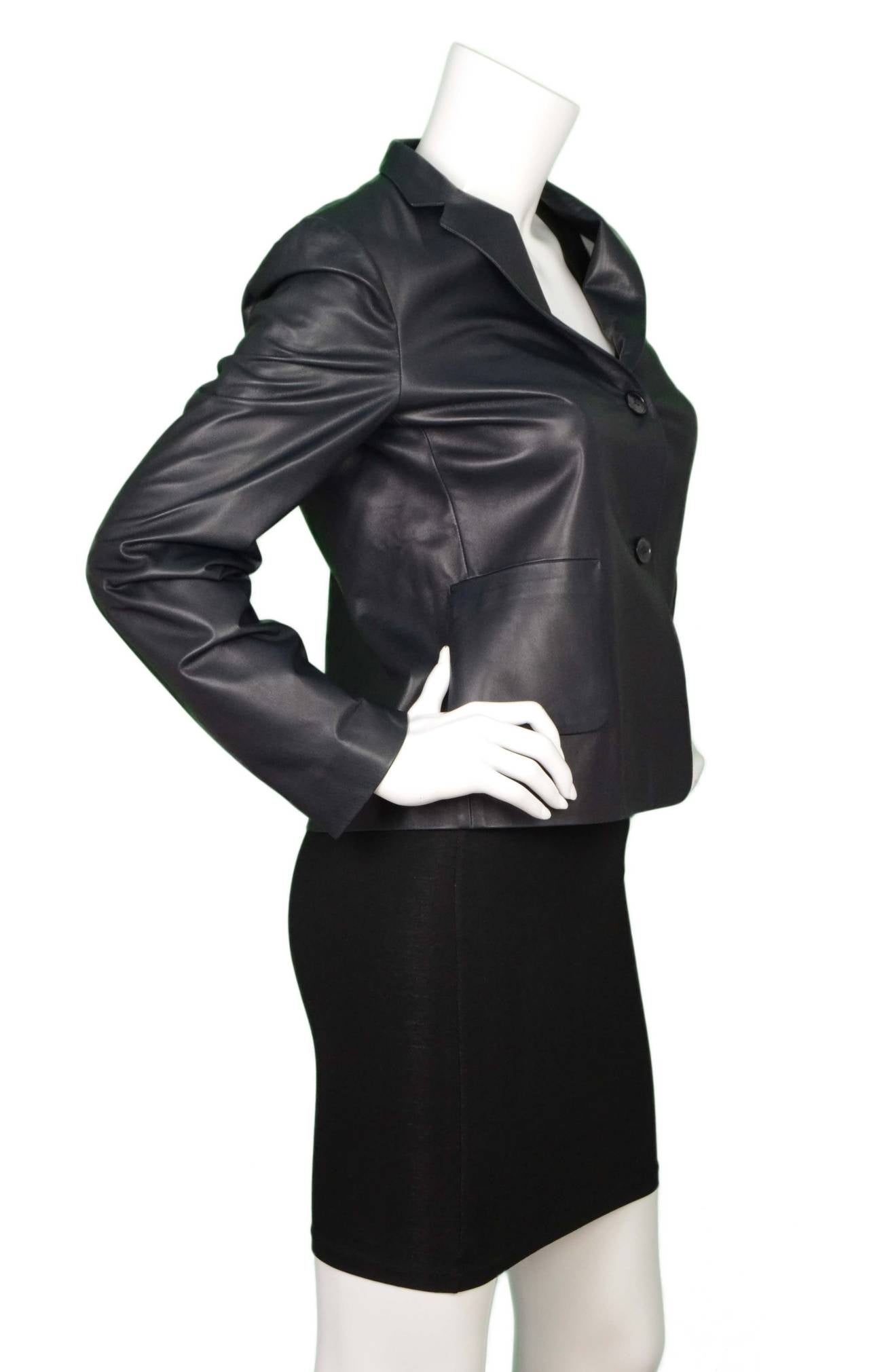 Jil Sander Black Leather Jacket sz 38 In Excellent Condition In New York, NY