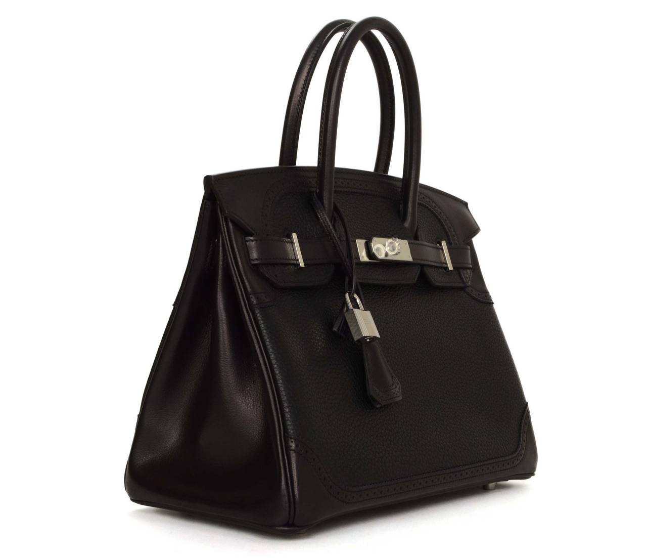 Hermes '15 NEW Bleu Indigo Clemence Ghillies Taurillon 30cm Birkin Bag PHW