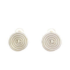 Chanel Spiral Circle Silver CC Clip On Earrings