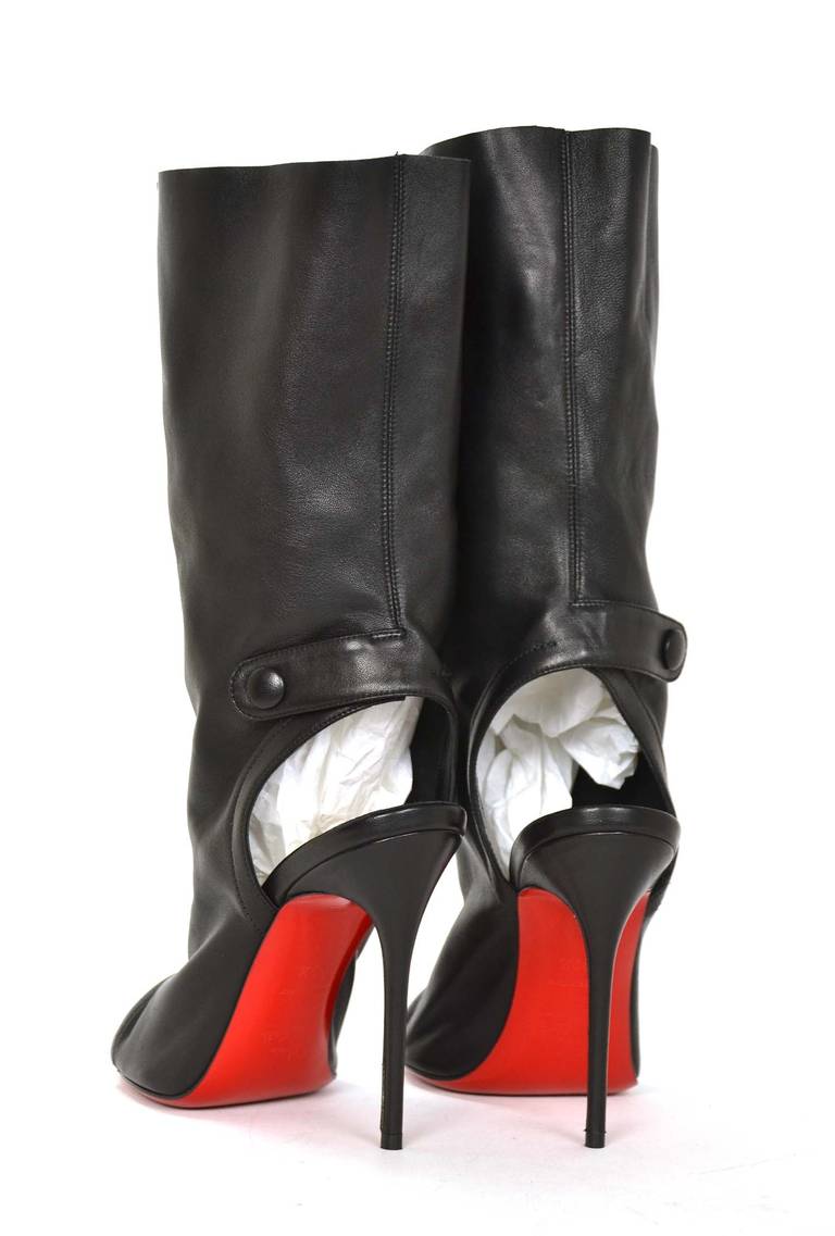 Christian Louboutin NIB Black Leather Mistinguetre Peep-Toe Boot sz 39.5 In New Condition In New York, NY