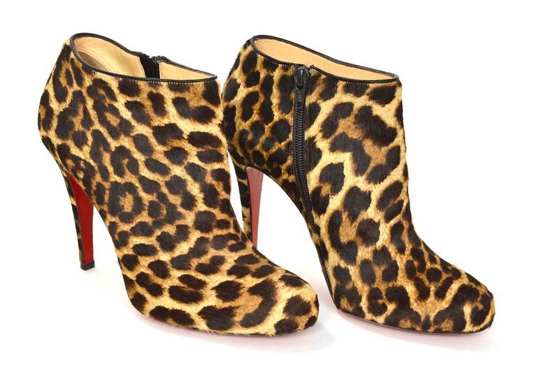 Christian Louboutin Belle 100 Leopard Ponyhair Ankle Shoe Boots 39.5 -New in Box In New Condition In New York, NY