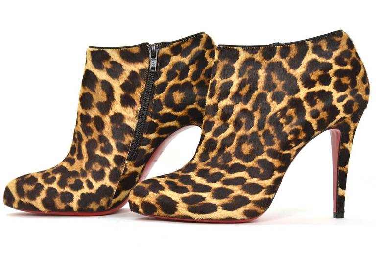 Women's Christian Louboutin Belle 100 Leopard Ponyhair Ankle Shoe Boots 39.5 -New in Box