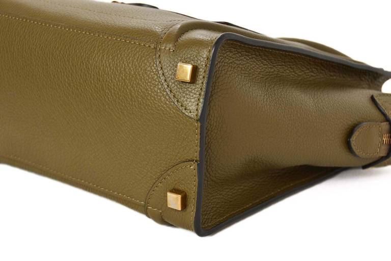 Celine 2014 Olive Green Leather Micro Luggage Tote In Excellent Condition In New York, NY