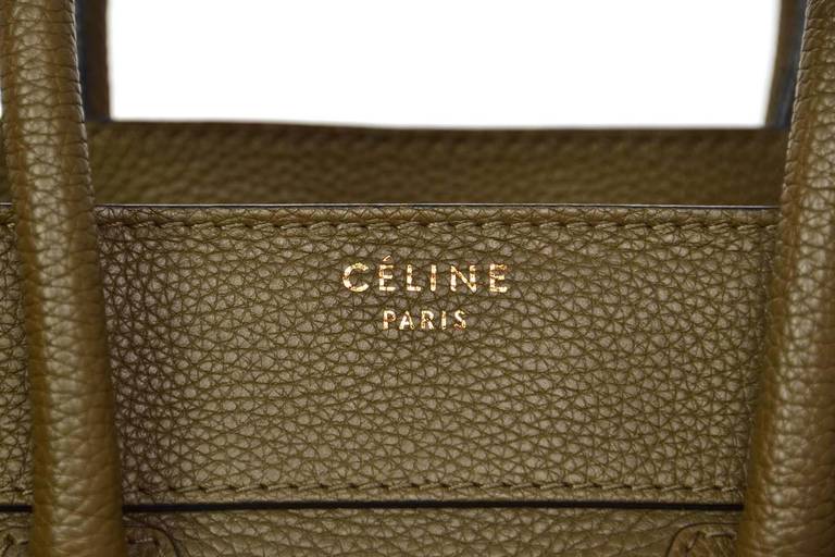 Women's Celine 2014 Olive Green Leather Micro Luggage Tote