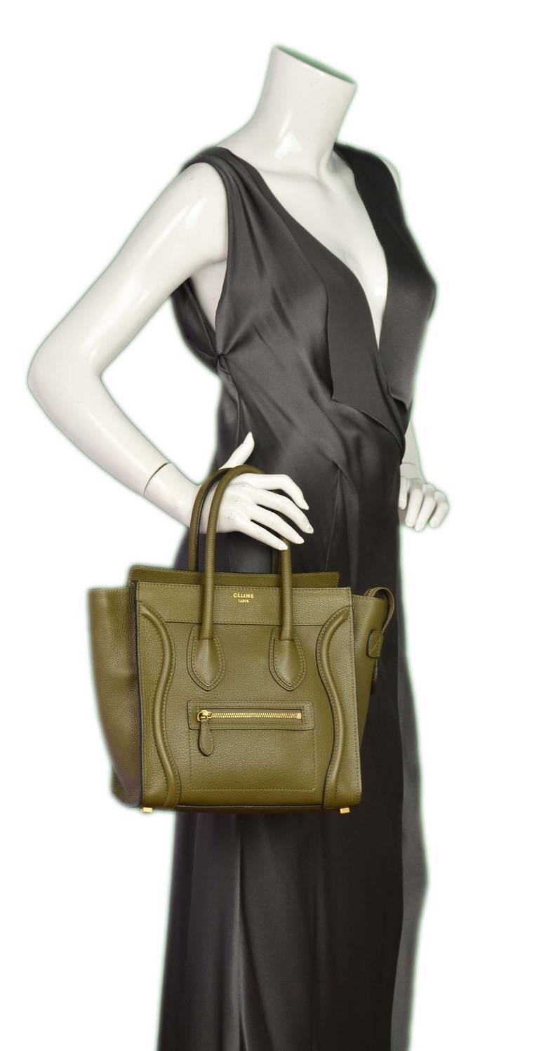 Celine 2014 Olive Green Leather Micro Luggage Tote 4