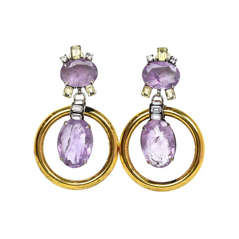 Iradj Moini Amethyst & Gold Hoop Clip On Earrings