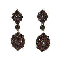 Antique Victorian Bohemian Garnet and Gold Convertible Flower Hanging Earrings