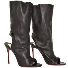 Christian Louboutin NIB Black Leather Mistinguetre Peep-Toe Boot sz 39.5