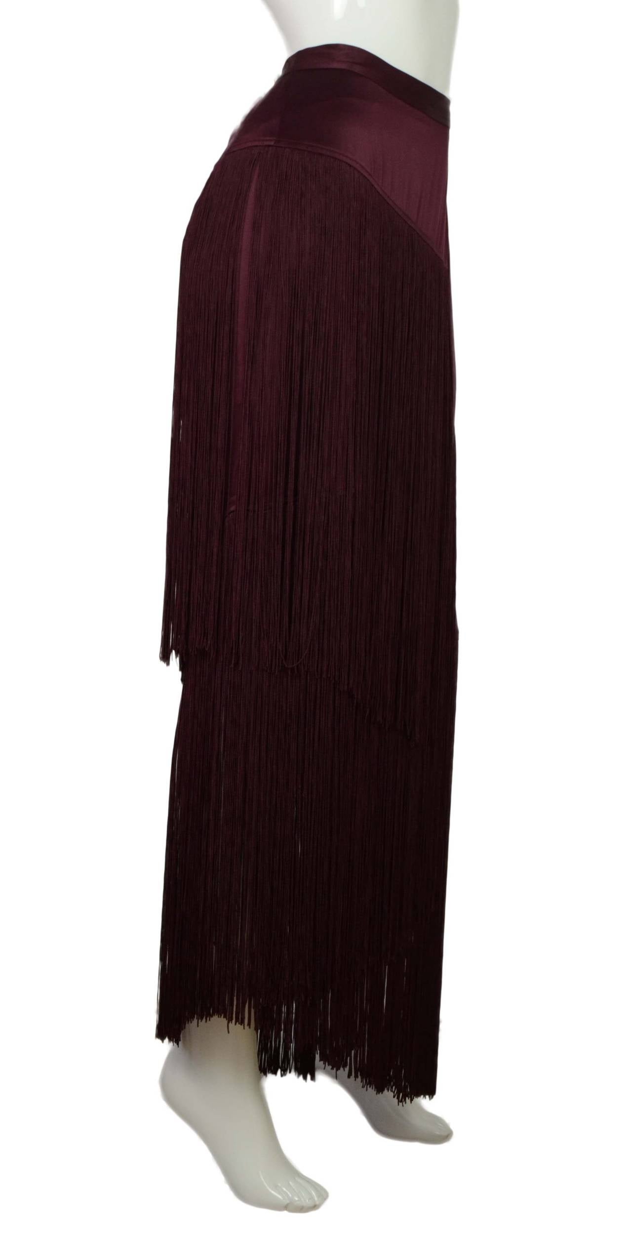 Tamara Mellon Burgundy Silk & Fringe Skirt sz 6