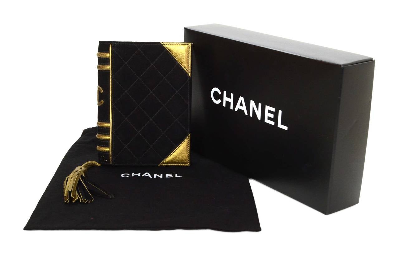 Chanel Rare Black Suede Book Clutch Bag 1