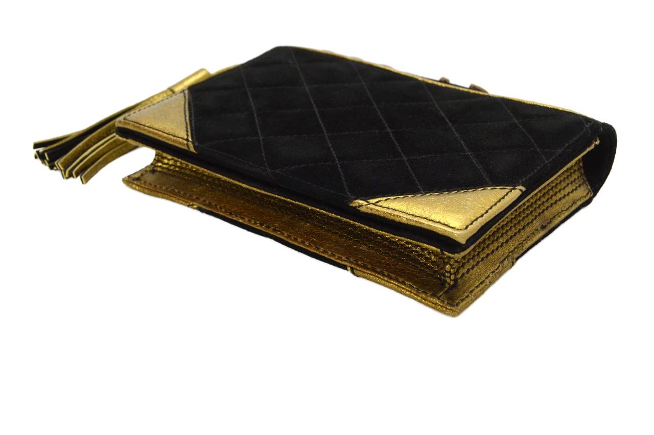 Chanel Rare Black Suede Book Clutch Bag at 1stDibs