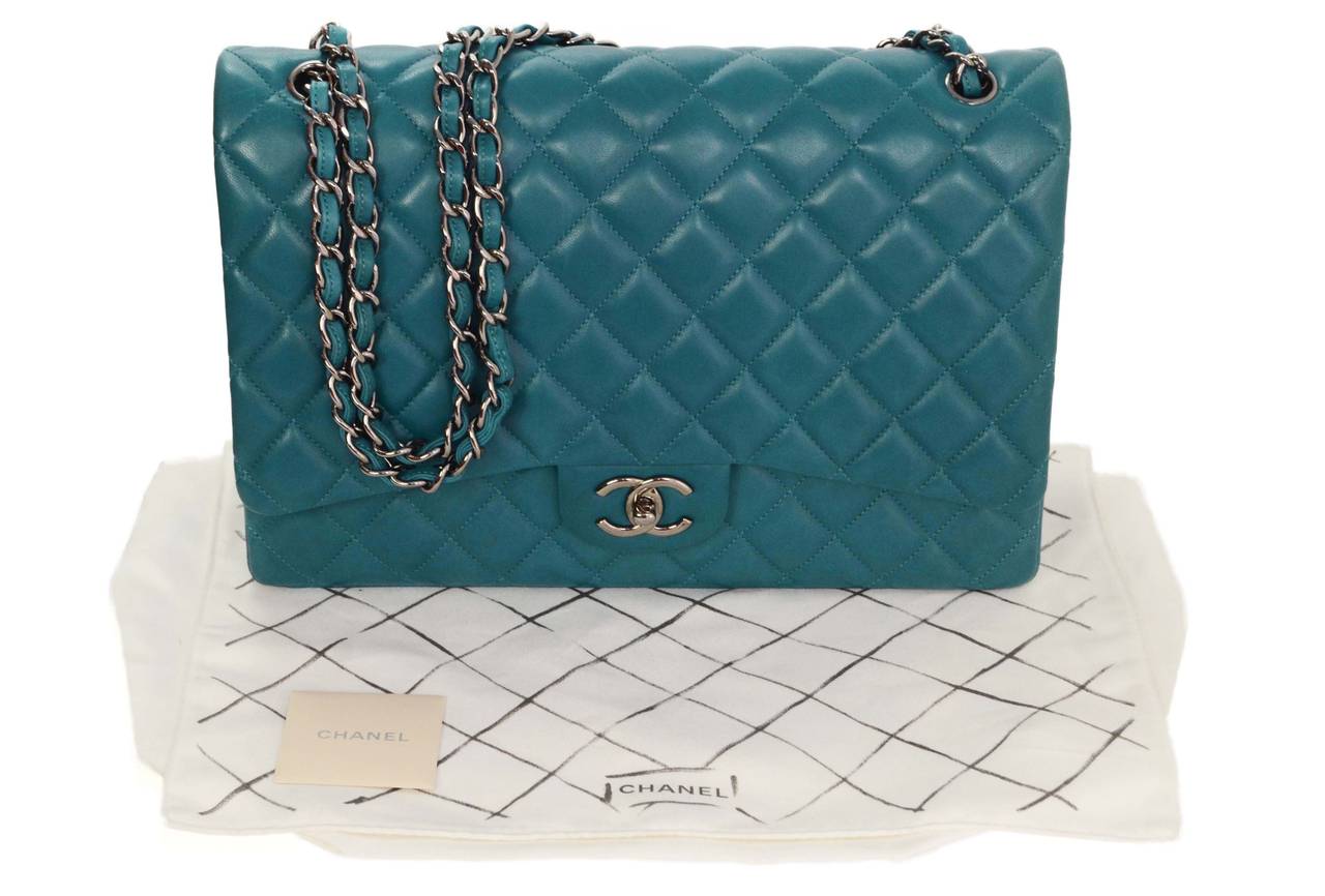 Chanel Teal Quilted Lambskin Classic Maxi Double Flap Bag RHW 5