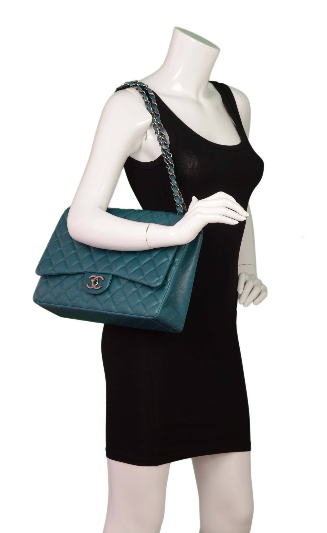 Chanel Teal Quilted Lambskin Classic Maxi Double Flap Bag RHW 6
