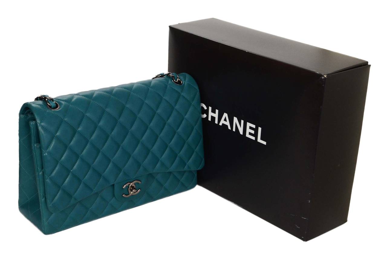 Chanel Teal Quilted Lambskin Classic Maxi Double Flap Bag RHW 4