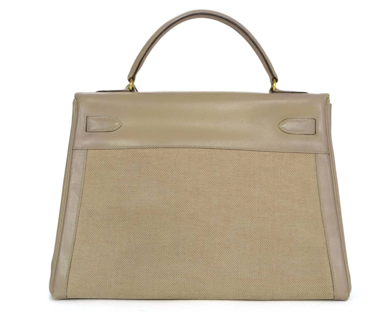 Hermes Vintage '56 Beige Toile 32cm Kelly Bag GHW In Good Condition In New York, NY