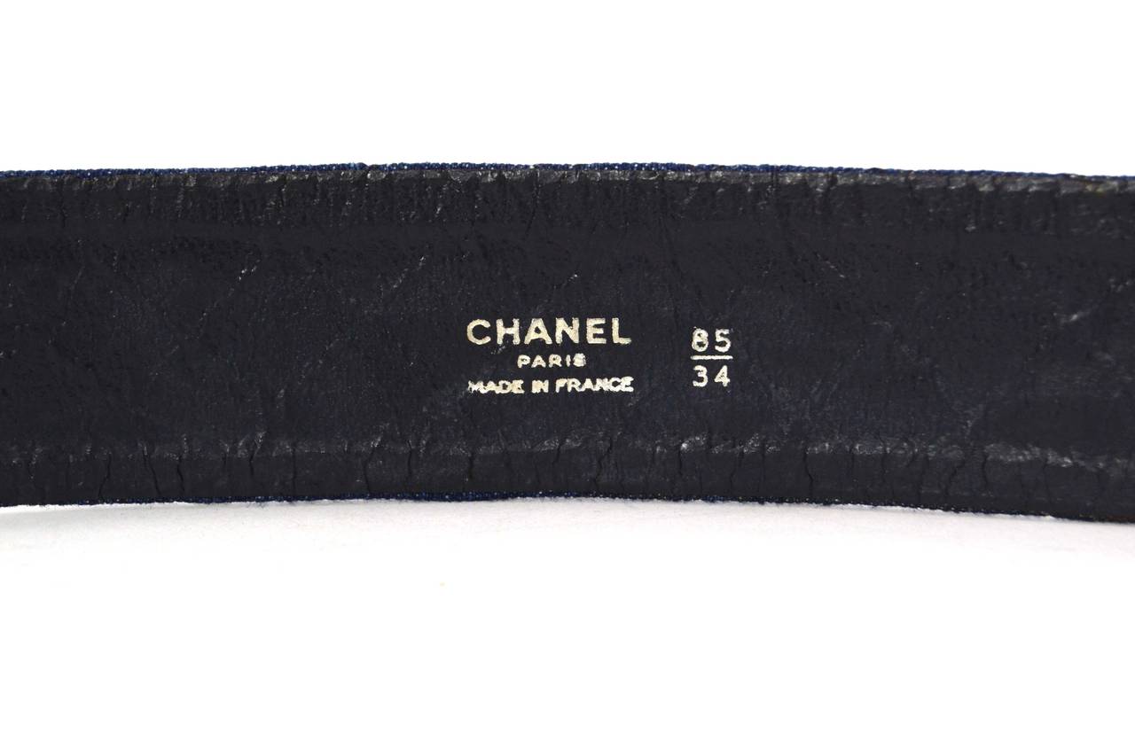 Chanel Blue Quilted Denim Belt sz 85 In Good Condition In New York, NY
