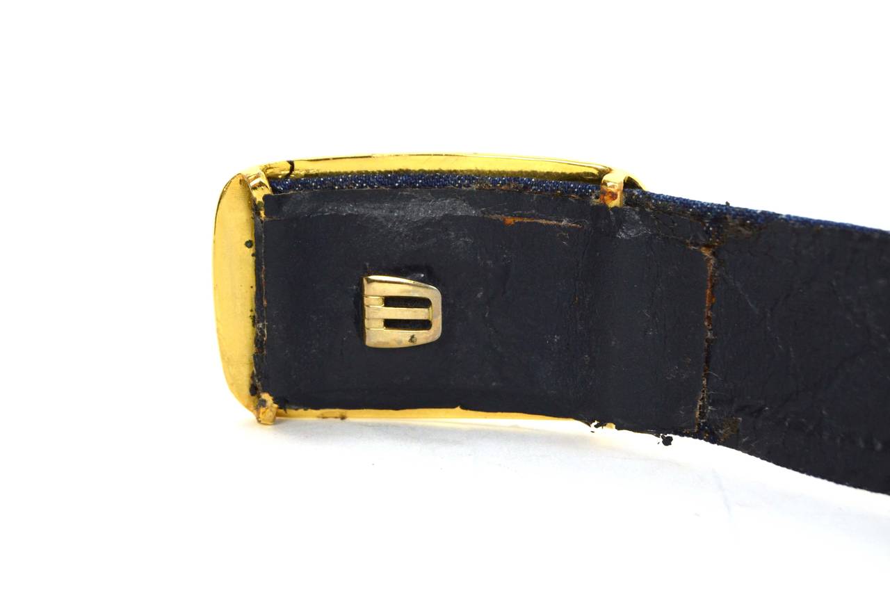 Black Chanel Blue Quilted Denim Belt sz 85