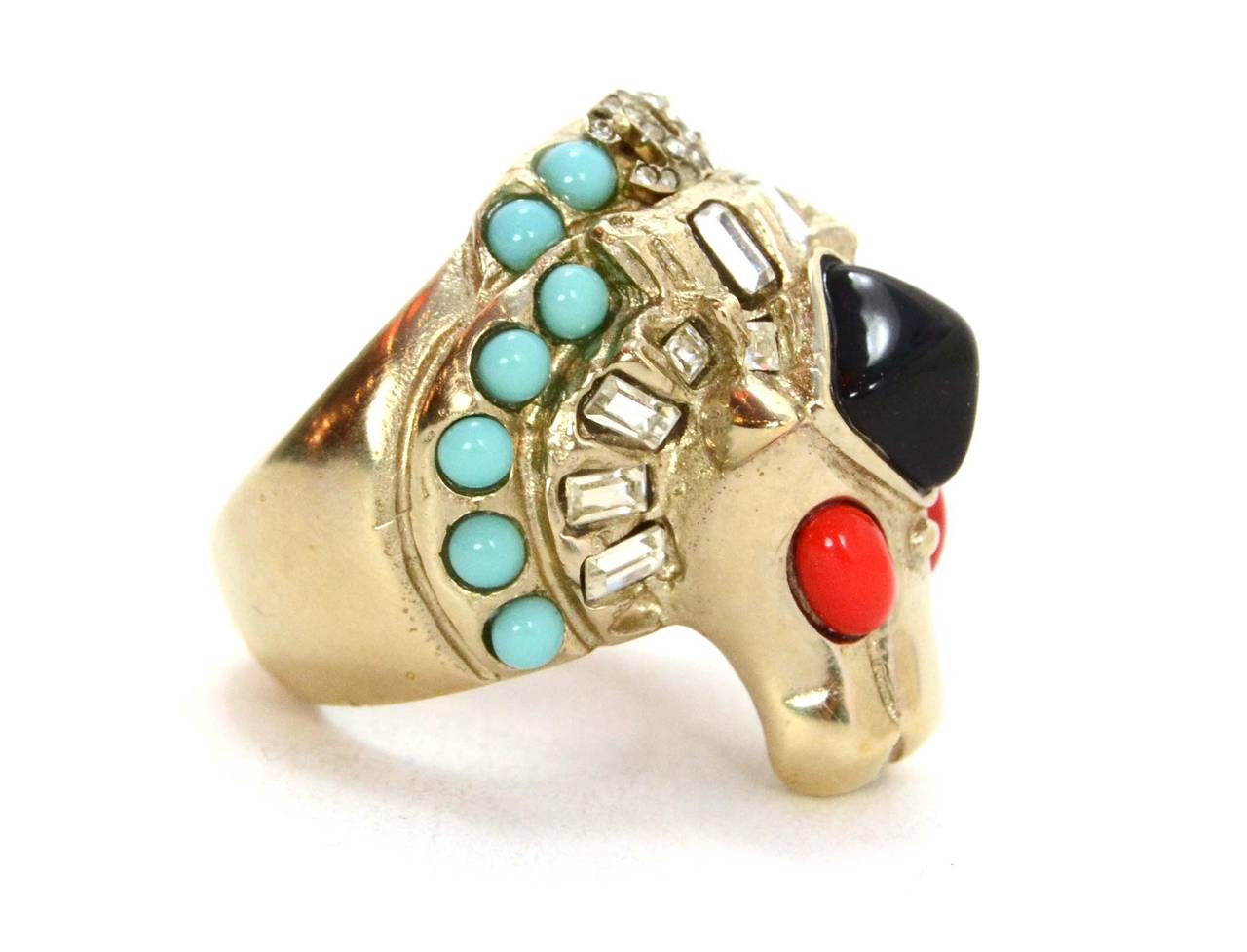 Chanel Crystal & Beaded Pale Gold Lion's Head Ring sz 6