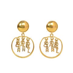 Chanel Vintage '80s Gold Charm Hoop Clip On Earrings