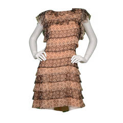 Chanel Peach & Black Silk Ruffle Dress sz 40