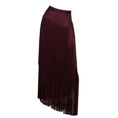 Tamara Mellon Burgundy Silk & Fringe Skirt sz 6