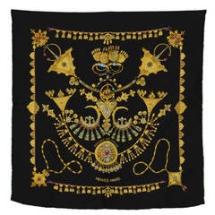 Hermes Black & Gold "Parires Des Sables" Silk Pocket Square