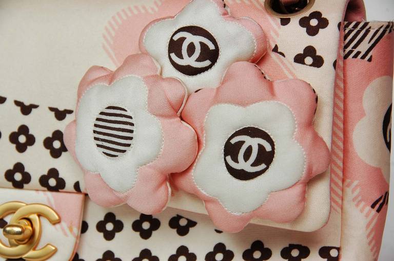 Chanel Cream, Pink & Brown Floral Flap Bag W. Puffy Flowers C. 06 5