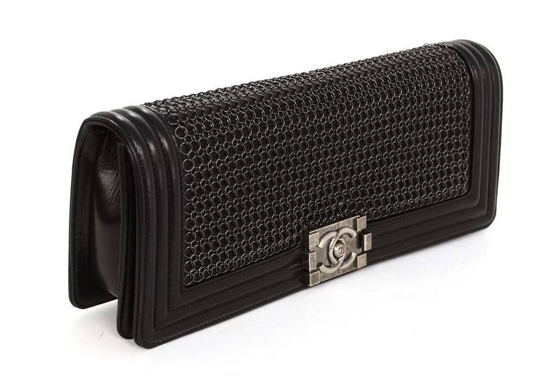 Chanel 2013 Black Long Chain Mail Le Boy Clutch Bag