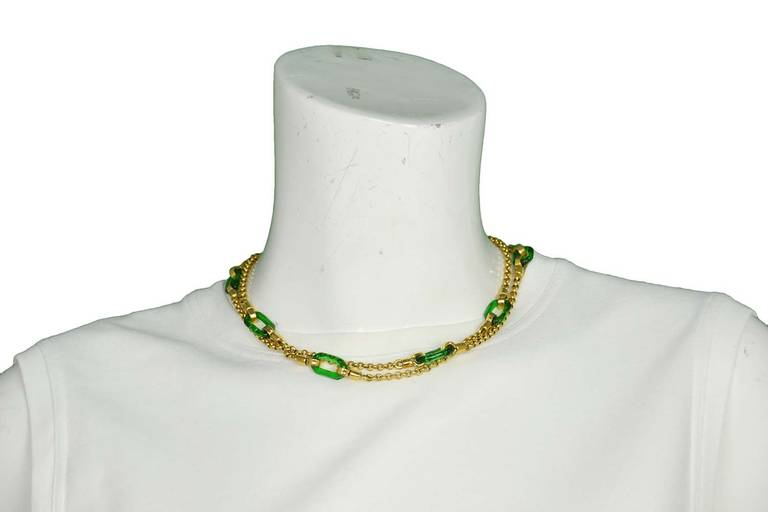 Chanel Archimede Seguso '50s/'60s Goldtone Chain Necklace w/ Green ...