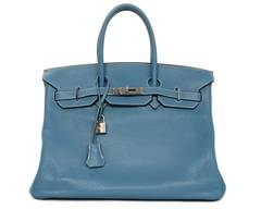 Hermes 2008 35cm Togo Leather Blue Jean Birkin Bag PHW