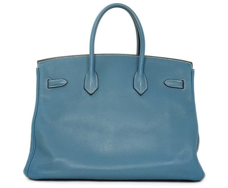 Hermes 2008 35cm Togo Leather Blue Jean Birkin Bag PHW In Excellent Condition In New York, NY
