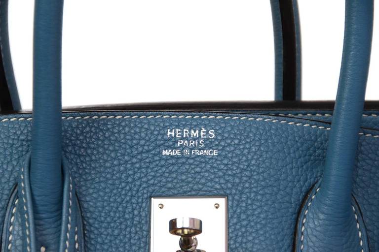 Hermes 2008 35cm Togo Leather Blue Jean Birkin Bag PHW 2