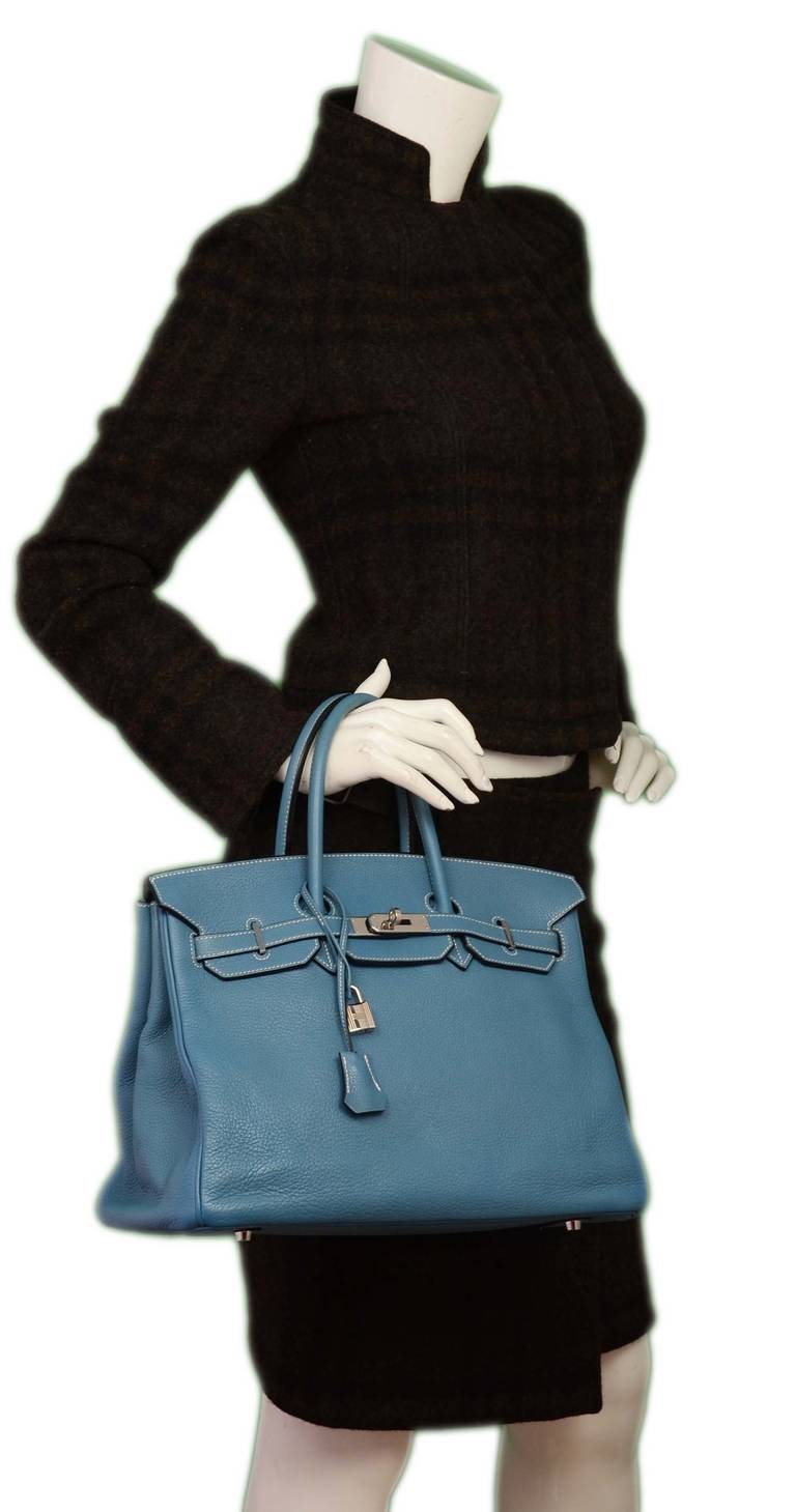 Hermes 2008 35cm Togo Leather Blue Jean Birkin Bag PHW 6