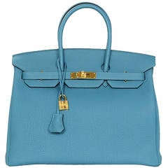 Hermes New In Box 2014 Turquoise Togo Leather 35 Birkin Bag Ghw