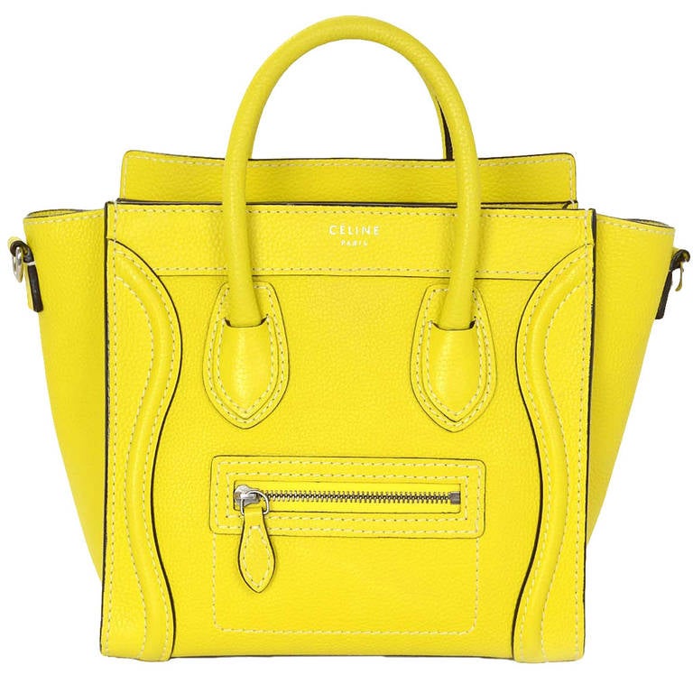 Celine 2012 Citron Yellow Drummed Leather Nano Bag W/strap at 1stDibs