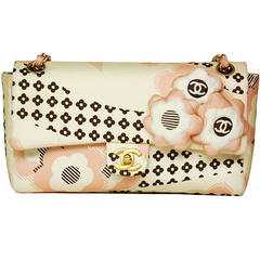 Chanel Cream, Pink & Brown Floral Flap Bag W. Puffy Flowers C. 06