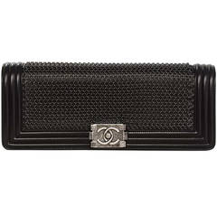 Used Chanel 2013 Black Long Chain Mail Le Boy Clutch Bag