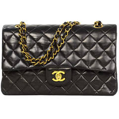 CHANEL 90s Vintage Black Lambskin Quilted Double Flap 10" Classic Bag