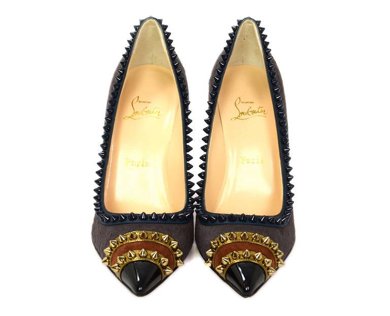 Christian Loubotin NEW Grey Pony Hair Malabar Hill 100 Spiked ...
